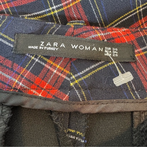 Zara Plaid Straight Leg Slim Pant Black and Red Size 4 - Picture 7 of 11